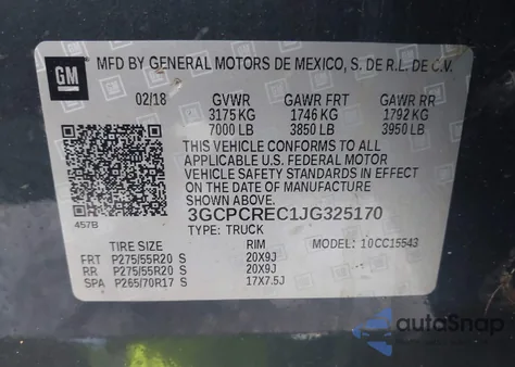 2018 Chevrolet Silverado 1500 1Lt from USA, damaged, VIN 3GCPCREC1JG325170